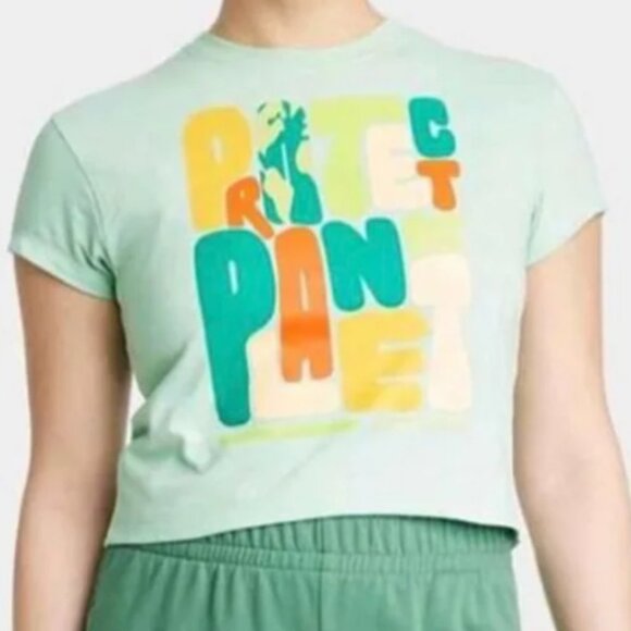 Women's Happy Earth Protect Our Planet Cropped Tee | Size Large - Picture 1 of 6